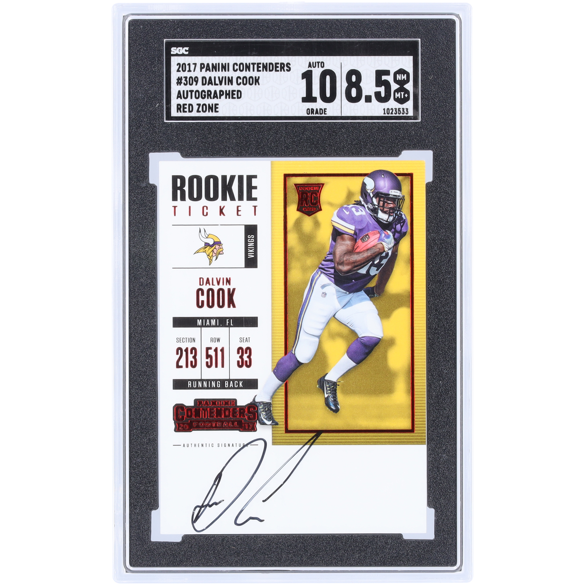 Dalvin Cook Minnesota Vikings signierte 2017 Panini Contenders Red Zone #309 SGC authentifizierte 8,5/10 Rookie-Karte