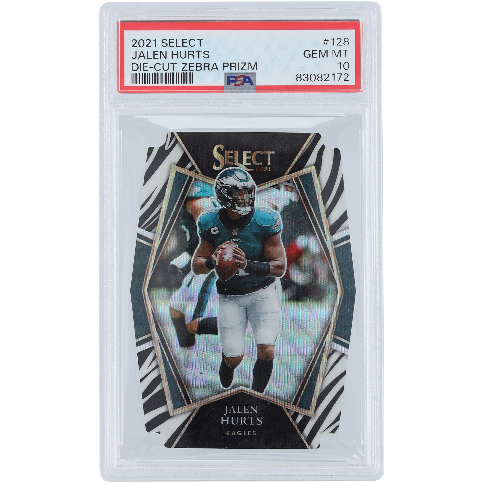 Jalen Hurts Philadelphia Eagles 2021 Panini Select Zebra Prizm Die-Cut #128 PSA authentifizierte 10er-Karte