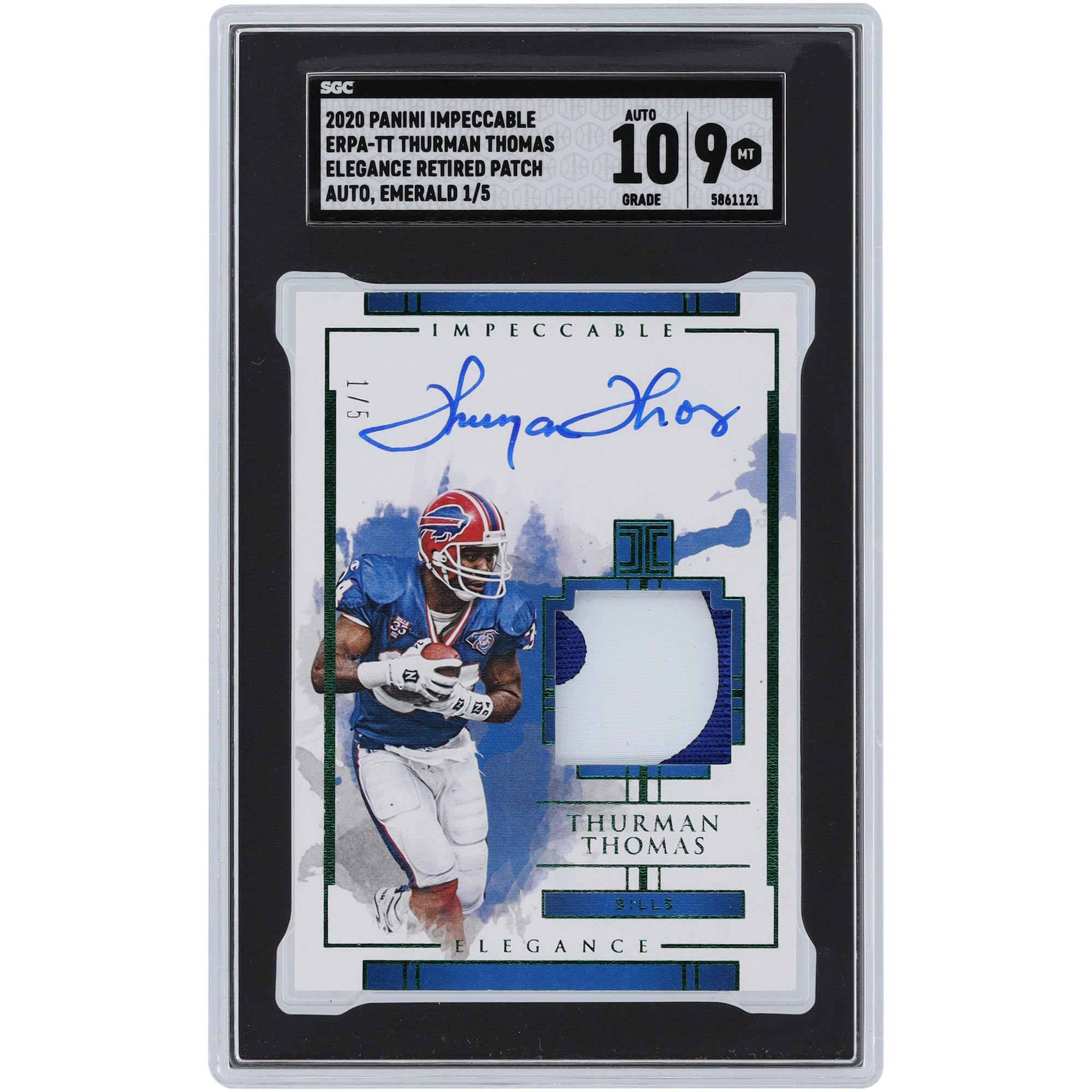 Thurman Thomas Buffalo Bills signierte 2020 Panini Impeccable Dual-Color Relic #ERPA-TT #1/5 SGC authentifizierte 9/10 Karte