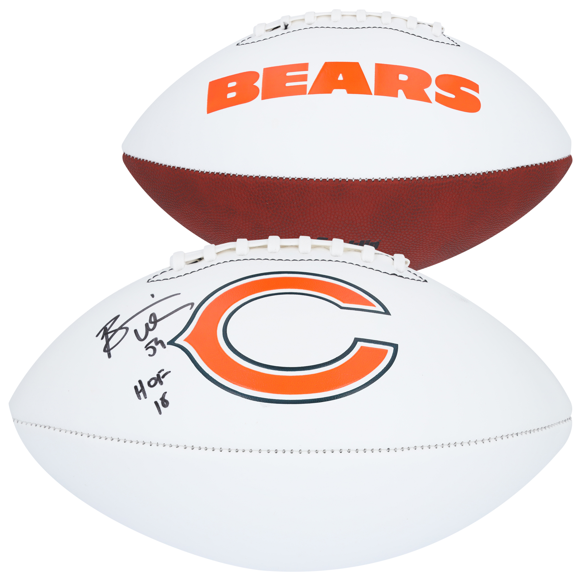Brian Urlacher Chicago Bears signierter Franklin White Panel Football mit „HOF 18“-Aufschrift