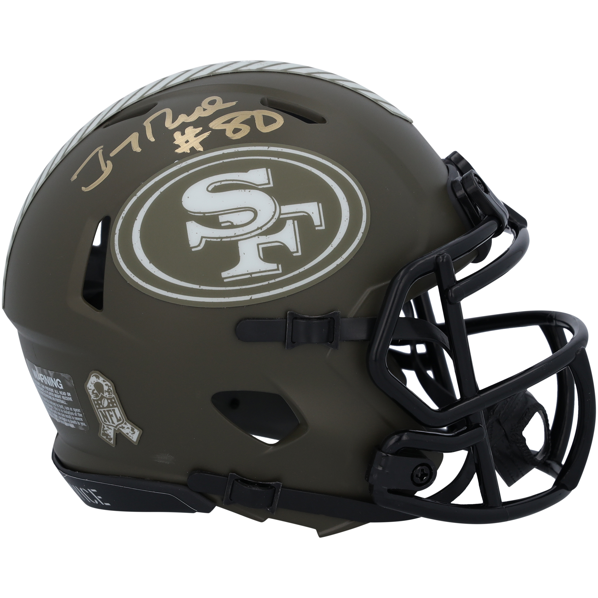Signierter Salute to Service Speed ​​Mini-Helm 2023 von Jerry Rice und Deebo Samuel Sr. von den San Francisco 49ers