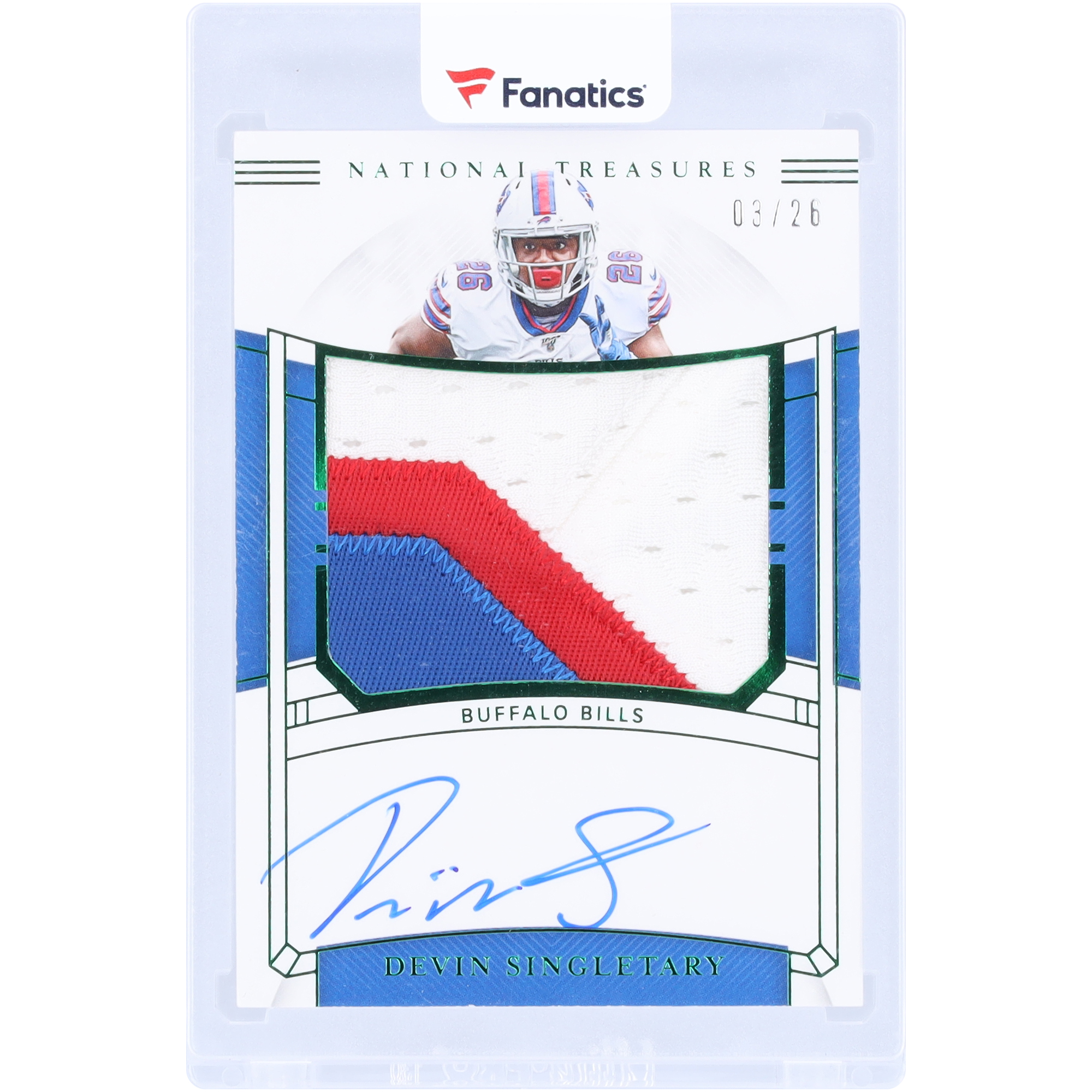 Devin Singletary Buffalo Bills signierte 2019 Panini National Treasures Emerald Patch Relic #RMS-DI #3/26 Rookie-Karte