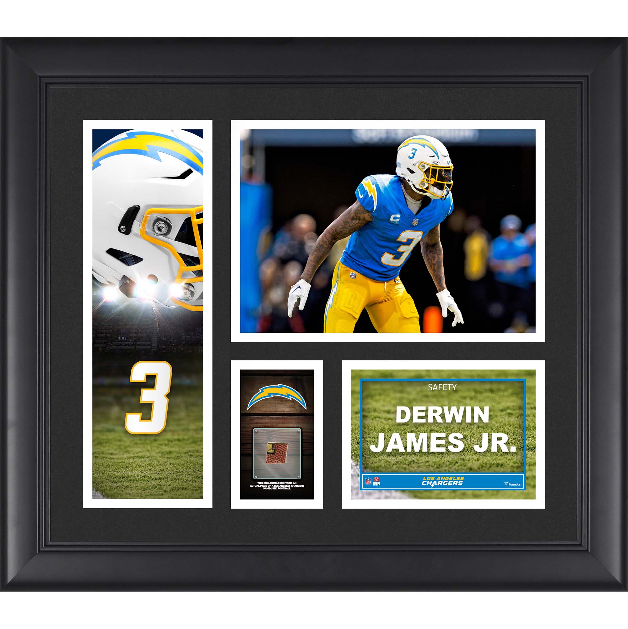 Gerahmte Spielercollage der Los Angeles Chargers von Derwin James, 15 x 17 Zoll, mit einem Stück eines beim Spiel verwendeten Footballs