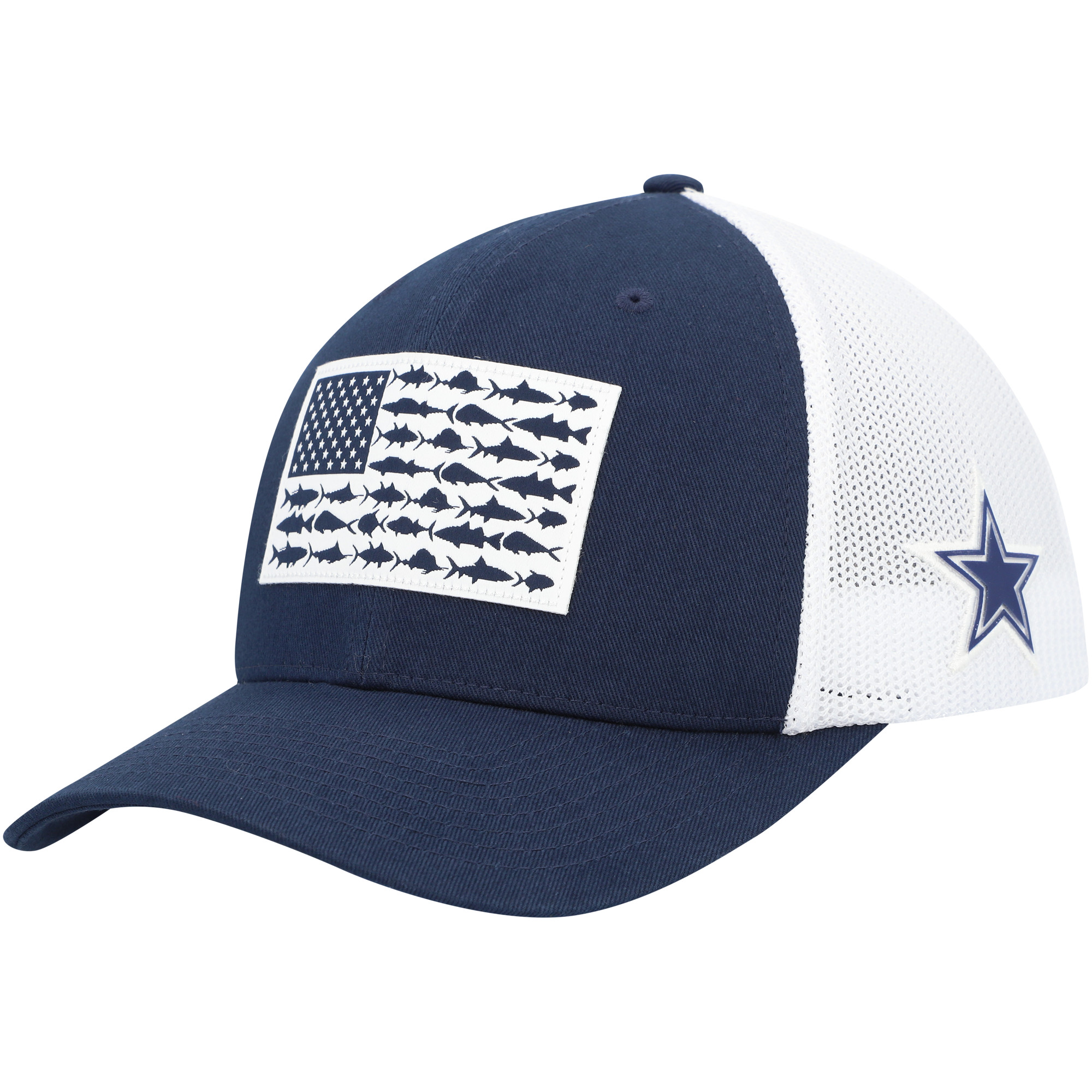 Columbia Dallas Cowboys Mesh Fish Flag Flex-Mütze für Herren in Marineblau/Weiß