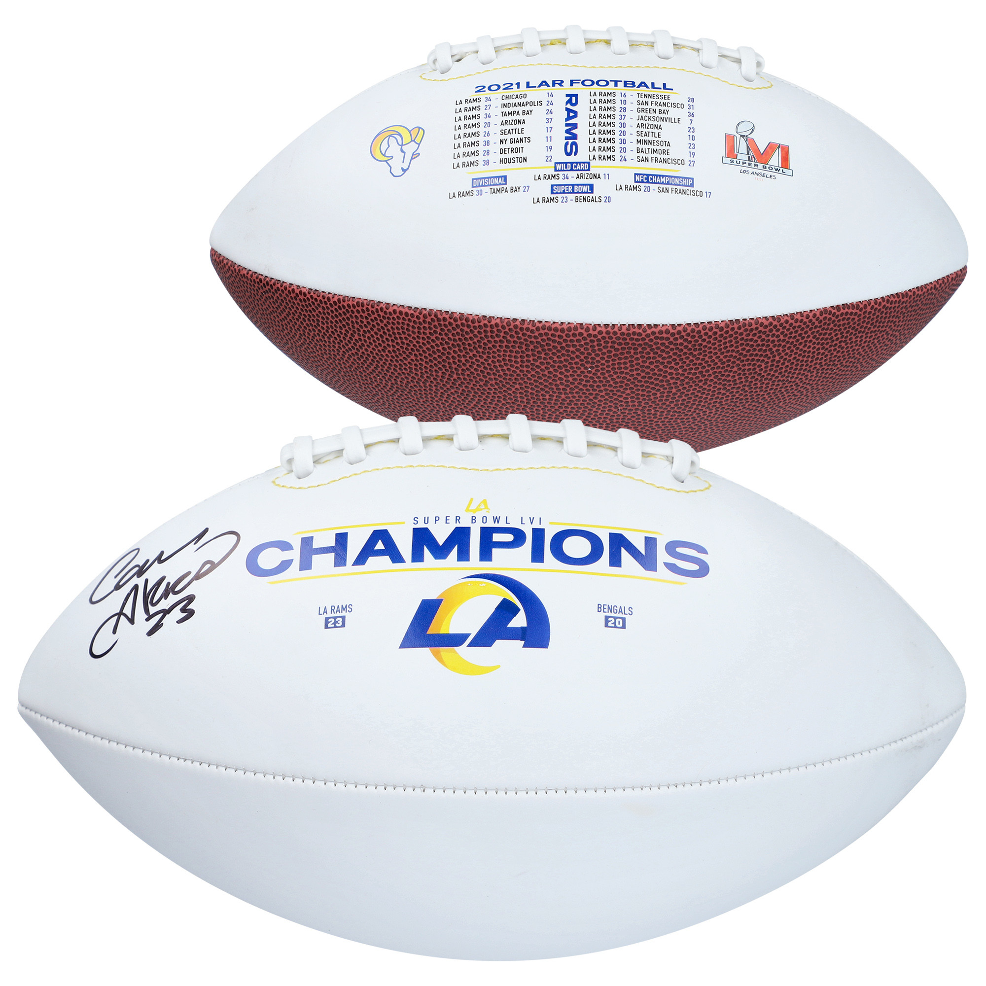 Cam Akers Los Angeles Rams signierter Super Bowl LVI Champions White Panel Football