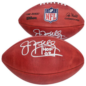 Von Jim Kelly signierter Wilson Duke Pro Football in Farbe mit der Aufschrift „HOF 02“ von den Buffalo Bills