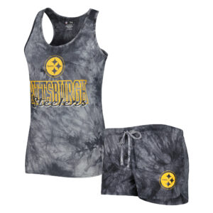 Damen Concepts Sport Schlafanzugset „Pittsburgh Steelers Billboard“ mit Rundhalsausschnitt und Racerback-Tanktop und Shorts in Anthrazit