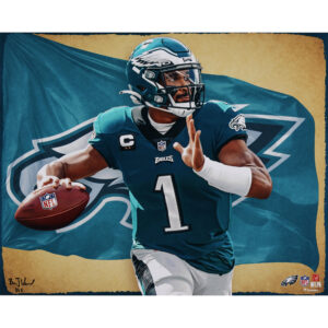 Jalen Hurts Philadelphia Eagles Fotodruck, 40,6 x 50,8 cm, entworfen und signiert vom Künstler Brian Konnick, limitierte Auflage von 25 Stück