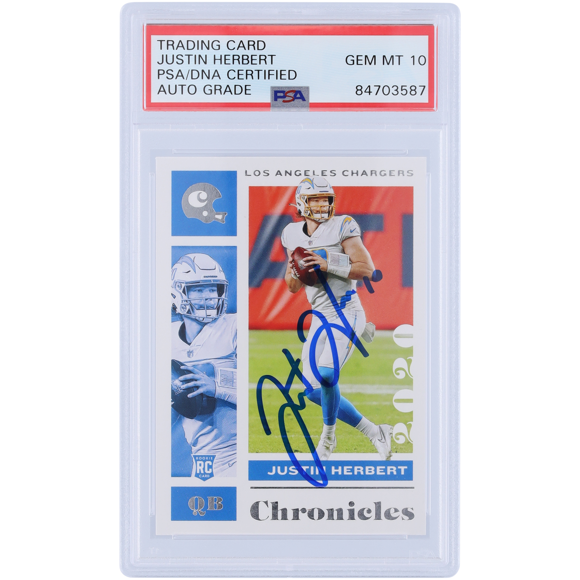 Justin Herbert, Los Angeles Chargers, signierte 2020 Panini Chronicles #53 PSA, authentifizierte 10 Rookie-Karte