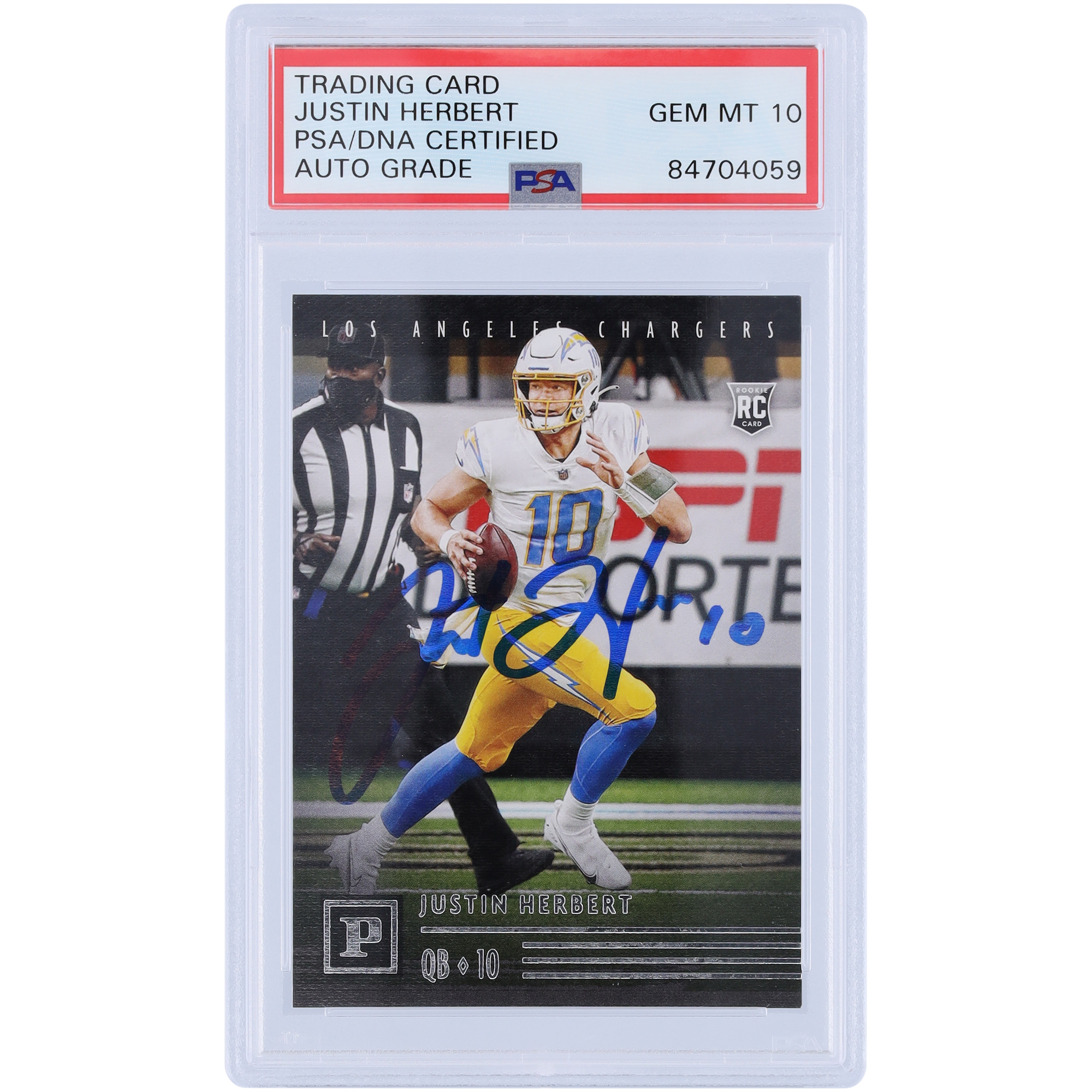 Justin Herbert, Los Angeles Chargers, signierte 2020 Panini Chronicles #PA-3 PSA authentifizierte 10 Rookie-Karte