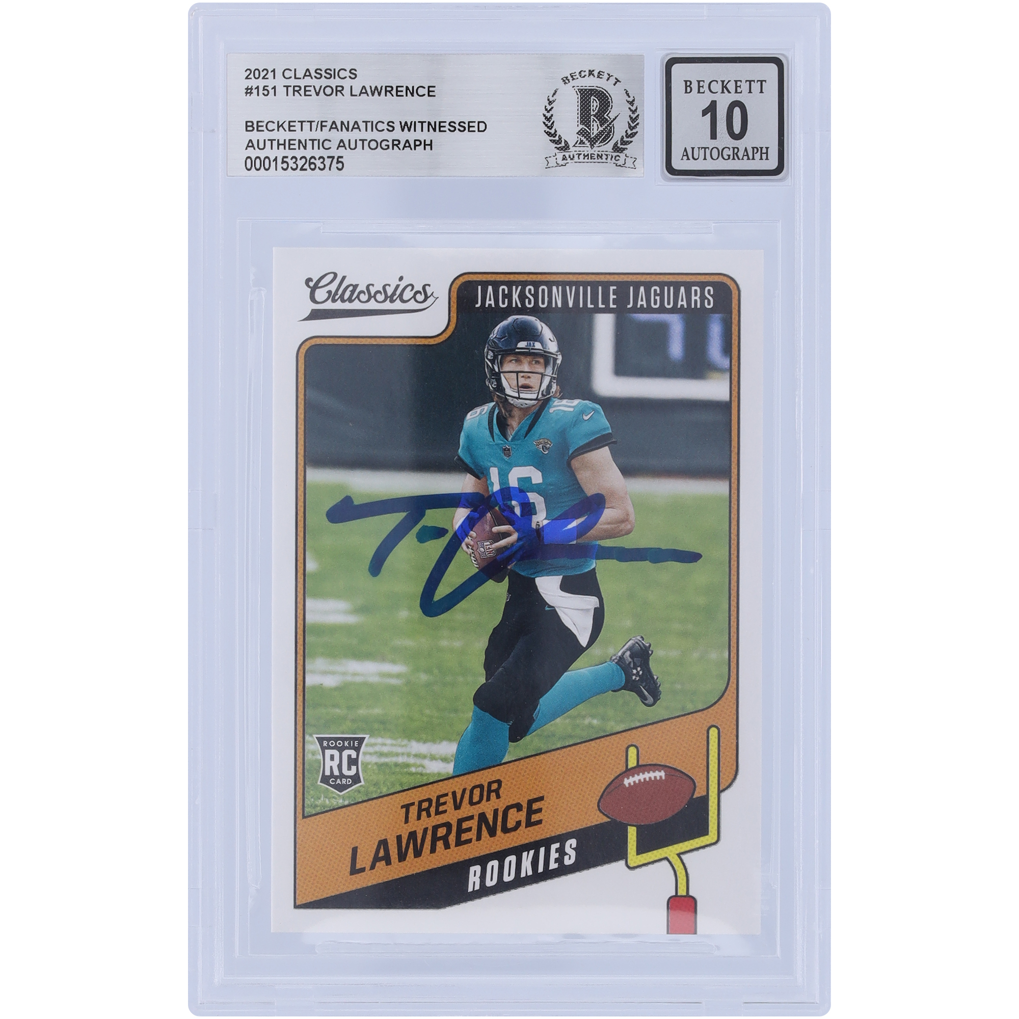 Trevor Lawrence Jacksonville Jaguars signierte 2021 Panini Classics #151 Beckett Fanatics bezeugte authentifizierte 10 Rookie-Karte