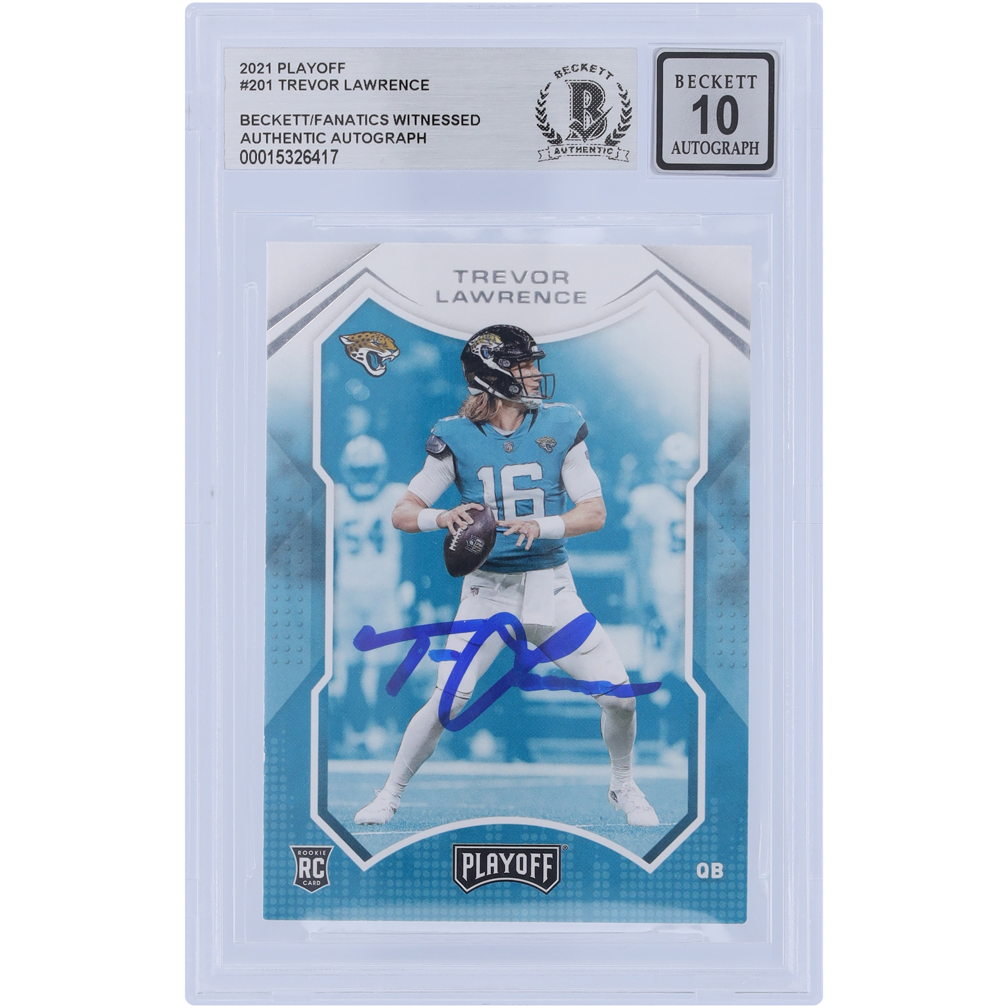 Trevor Lawrence Jacksonville Jaguars signierte 2021 Panini Playoff #201 Beckett Fanatics bezeugte authentifizierte 10 Rookie-Karte