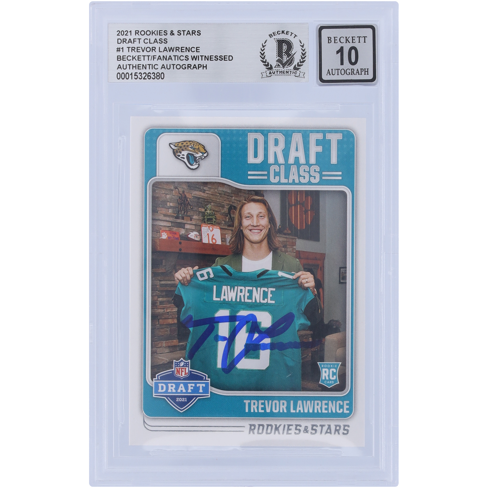 Trevor Lawrence Jacksonville Jaguars signierte 2021 Panini Rookies & Stars Draft Class #DC-1 Beckett Fanatics bezeugte authentifizierte 10 Rookie-Karte