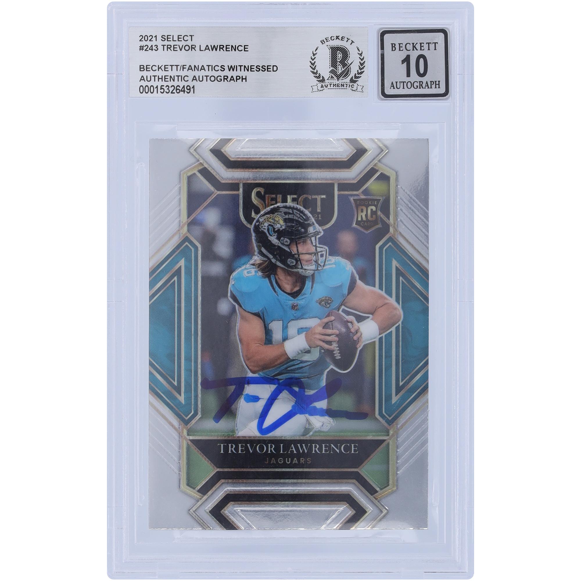 Trevor Lawrence Jacksonville Jaguars signierte 2021 Panini Select Club Level #243 Beckett Fanatics bezeugte authentifizierte 10 Rookie-Karte