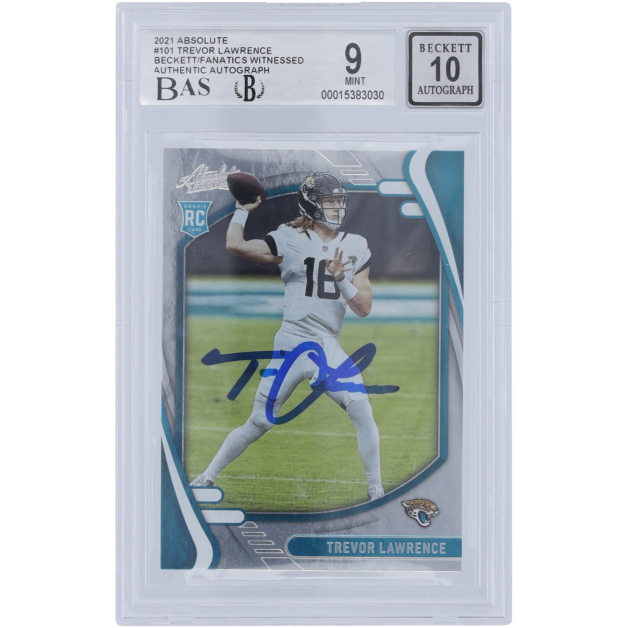 Trevor Lawrence Jacksonville Jaguars signierte 2021 Panini Absolute #101 Beckett Fanatics bezeugte authentifizierte 9/10 Rookie-Karte