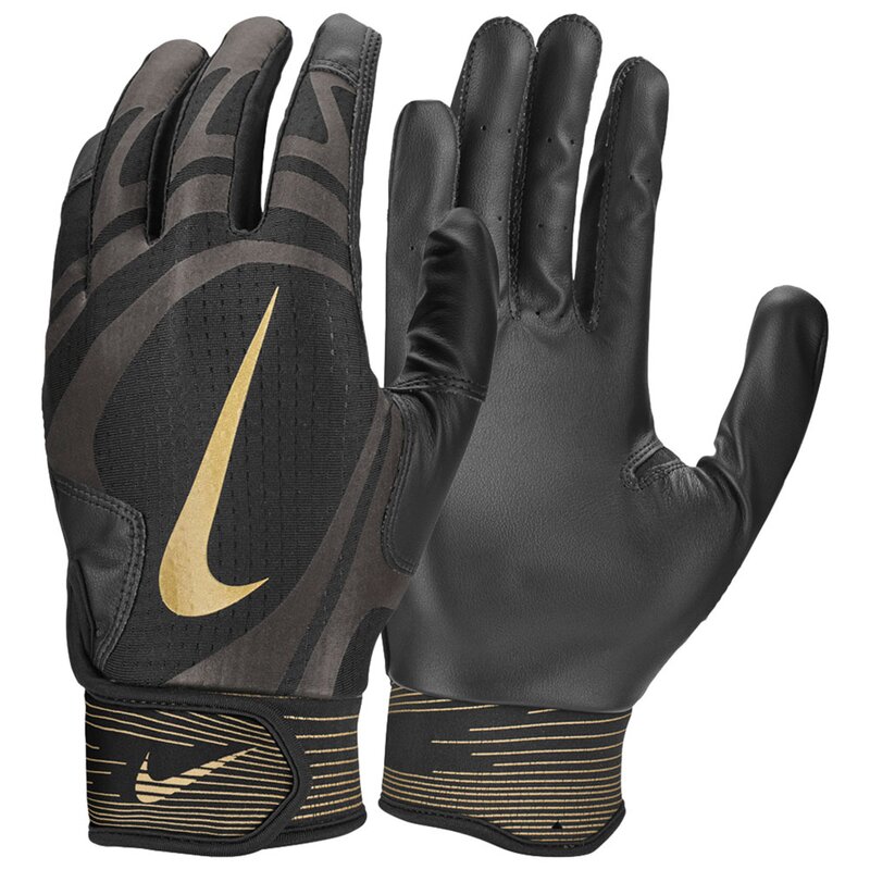 Nike Alpha Huarache Edge Kunstleder Baseball Handschuhe, Batting Gloves – schwarz/gold Gr. S