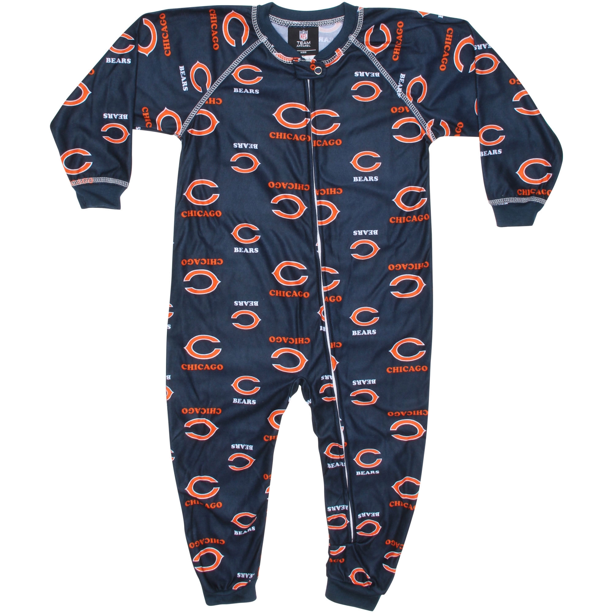 Chicago Bears Kleinkinder Raglan-Overall mit durchgehendem Reißverschluss und Paspelierung – Marineblau