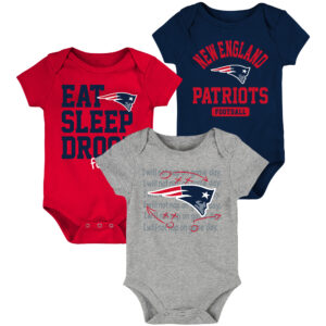 Dreiteiliges Body-Set für Neugeborene und Kleinkinder, Marineblau/Rot, New England Patriots „Eat Sleep Drool Football“