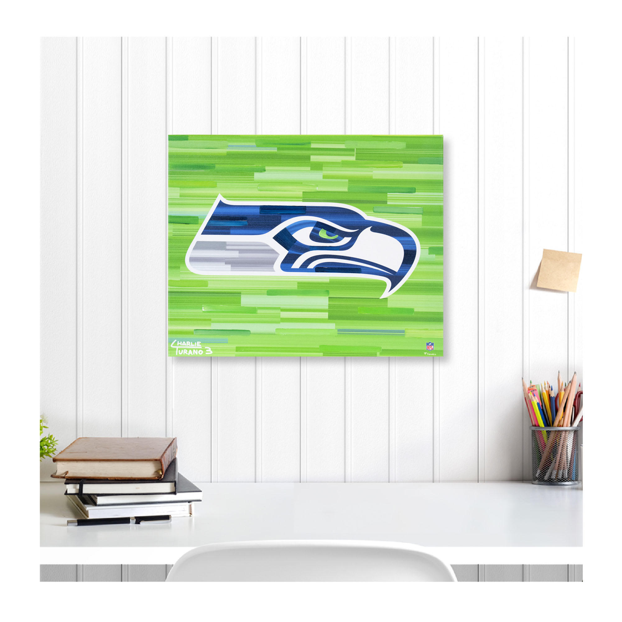 Seattle Seahawks, Giclée-Druck auf verschönerter Leinwand, 40,6 x 50,8 cm, Kunst von Charlie Turano III