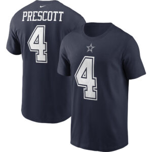 Nike Dak Prescott Dallas Cowboys T-Shirt mit Namen und Nummer für Herren, Marineblau