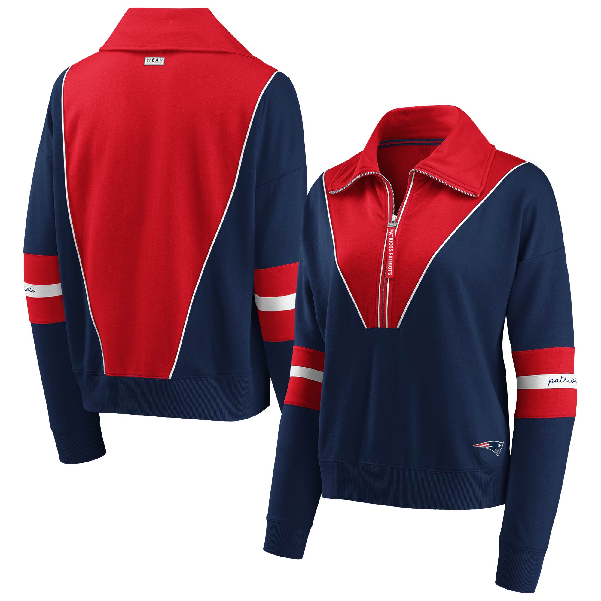 Damen WEAR By Erin Andrews Marineblaue New England Patriots-Jacke mit halbem Reißverschluss