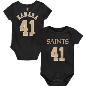 Schwarzer Alvin Kamara-Bodysuit mit Spielernamen und -nummer der New Orleans Saints Mainliner für Kleinkinder