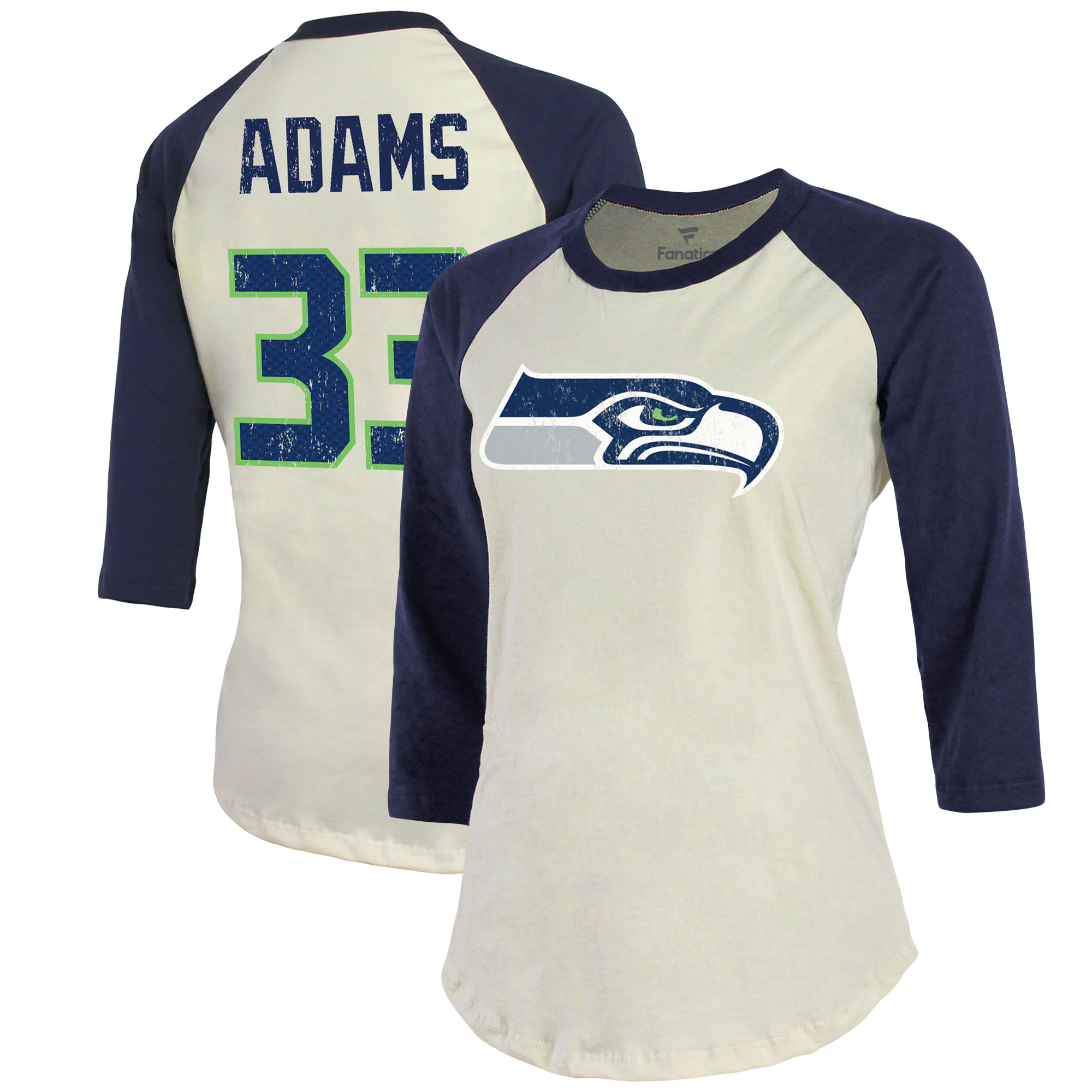 Majestic Threads Jamal Adams Creme Seattle Seahawks Spielername und -nummer Tri-Blend T-Shirt mit Dreiviertelärmeln für Damen