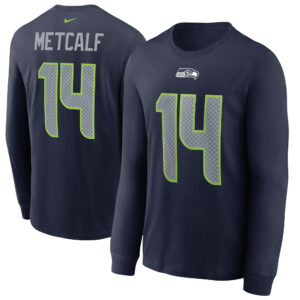 Nike DK Metcalf Langarm-T-Shirt der Seattle Seahawks mit Spielername und -nummer für Herren in Marineblau