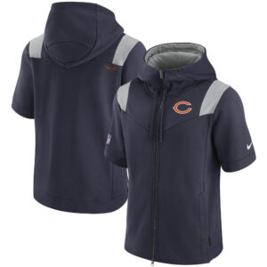 Nike Chicago Bears Sideline Showout Kurzarm-Hoodie mit durchgehendem Reißverschluss für Herren, Marineblau