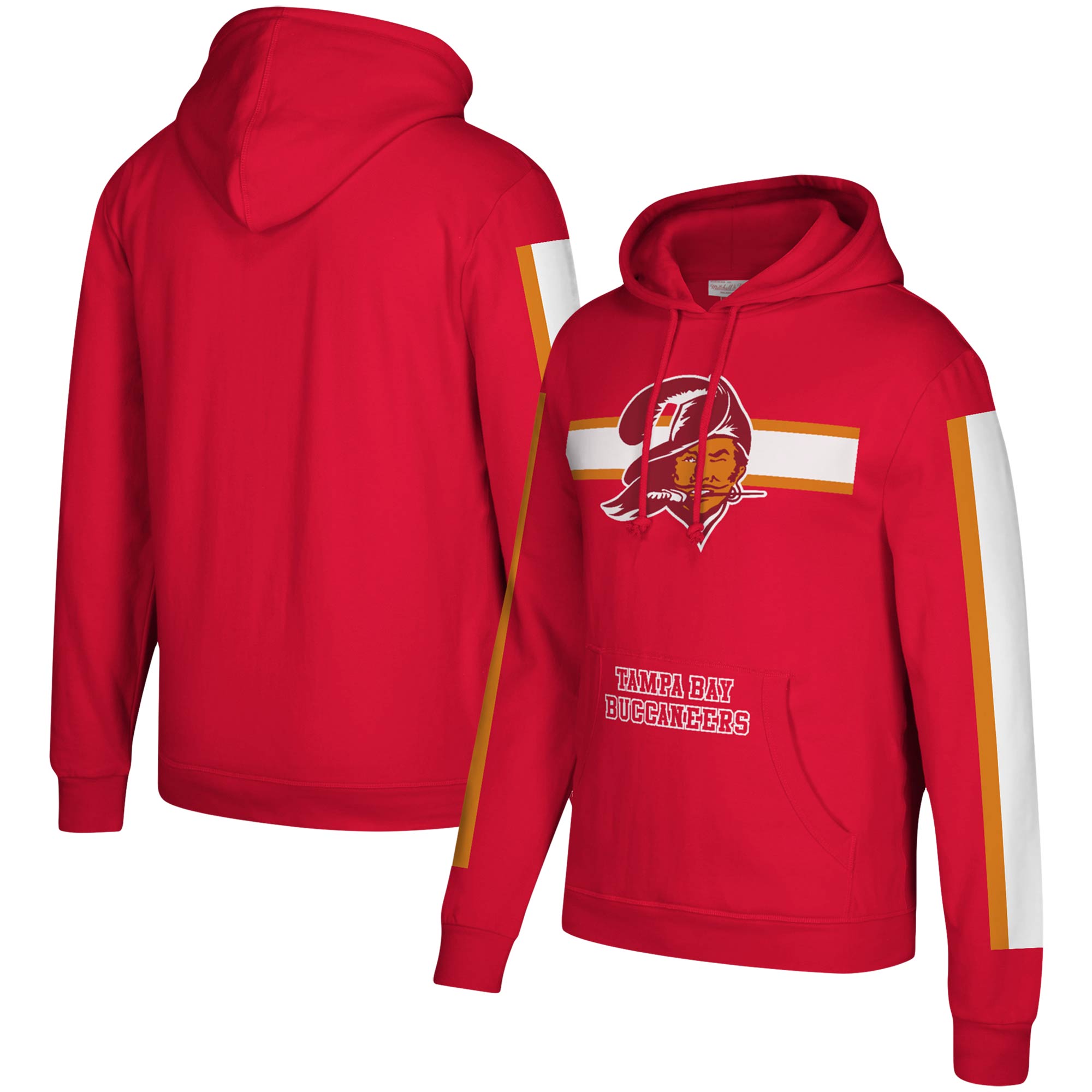 Mitchell & Ness – Roter Tampa Bay Buccaneers-Kapuzenpullover mit drei Streifen für Herren