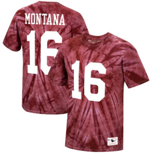 Mitchell & Ness Joe Montana Scarlet San Francisco 49ers Tie-Dye T-Shirt für Herren mit Namen und Nummer ehemaliger Spieler