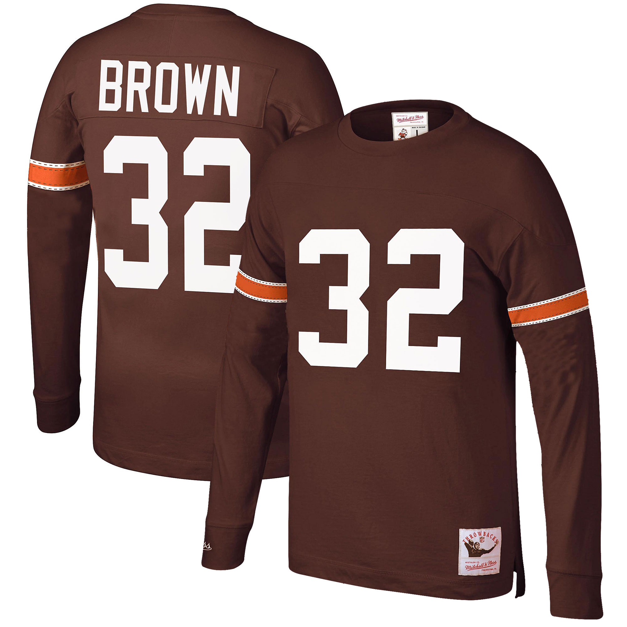 Mitchell & Ness Jim Brown Brown Cleveland Browns Retired Player Name & Number Langarmshirt für Herren