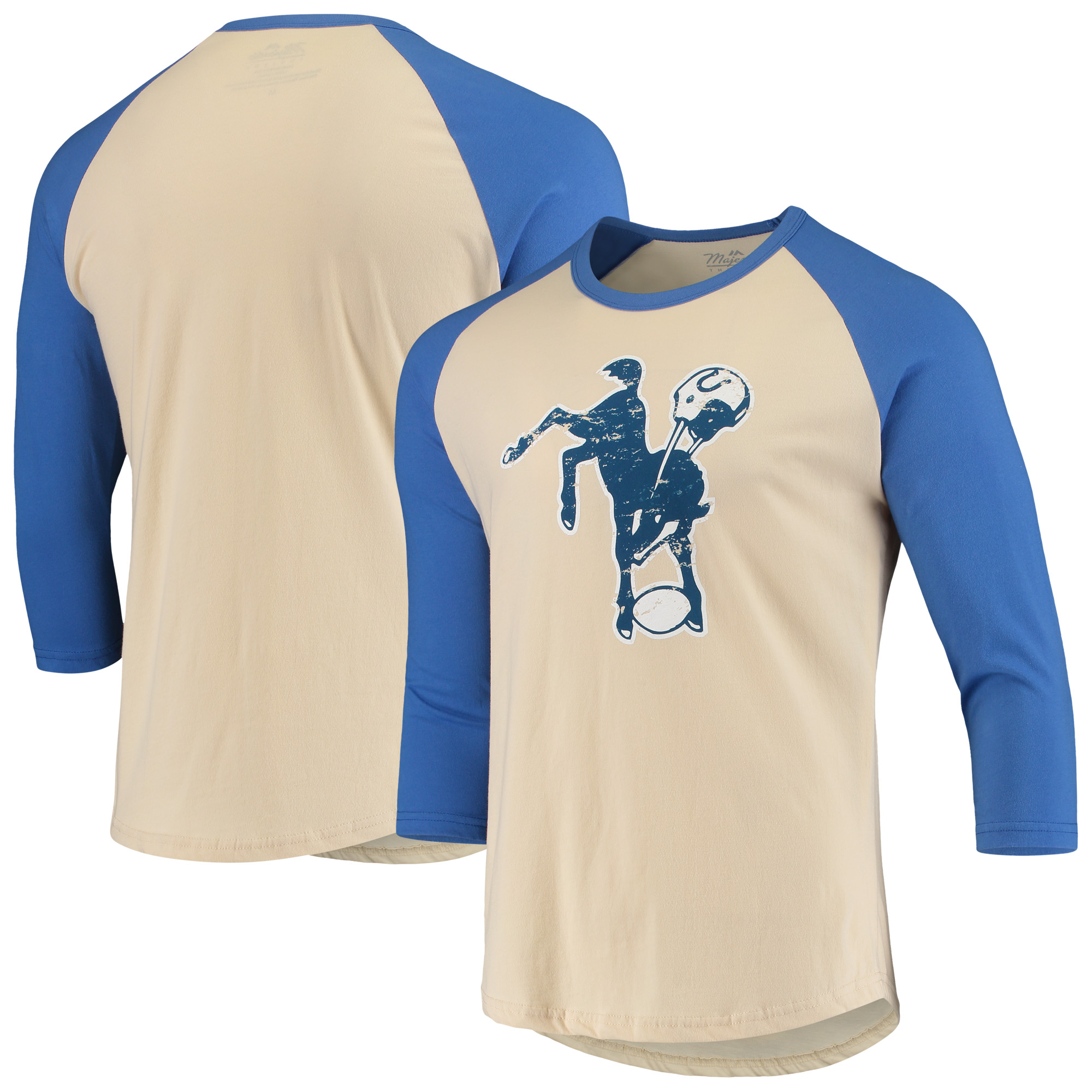 Majestic Threads Creme/Royal Indianapolis Colts Gridiron Classics Raglan-T-Shirt mit 3/4-Ärmeln für Herren