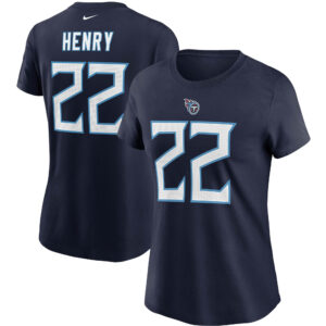 Nike Derrick Henry Navy Tennessee Titans Spielername und -nummer T-Shirt für Damen