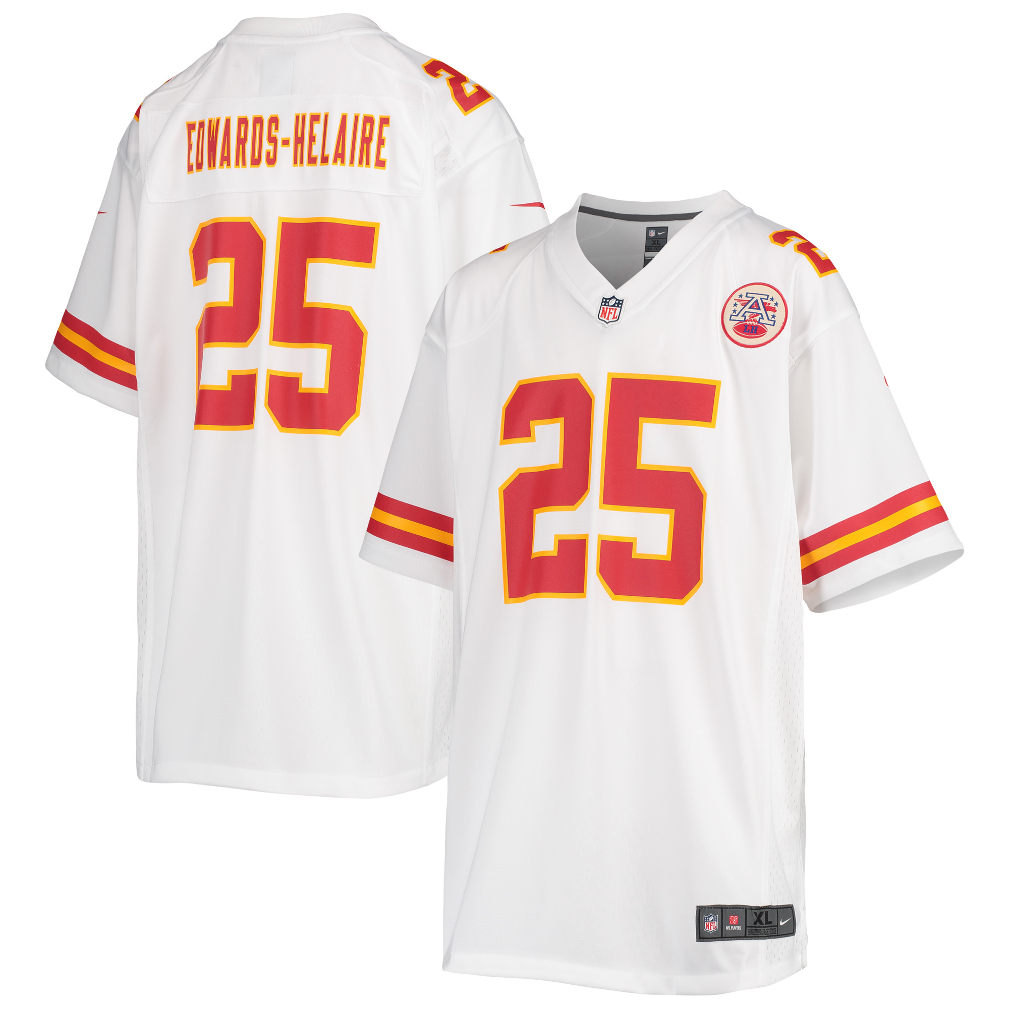 Weißes Nike-Spieltrikot der Kansas City Chiefs von Clyde Edwards-Helaire für Jugendliche