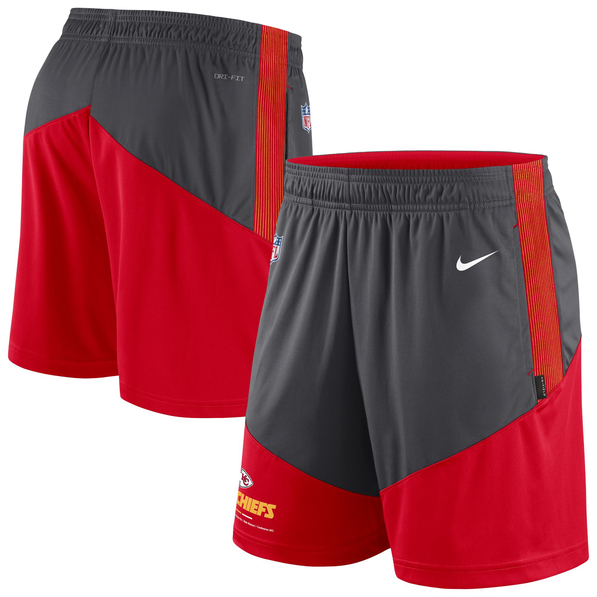 Kansas City Chiefs Sideline Primary Lockup Performance Shorts von Nike Anthrazit/Rot für Herren