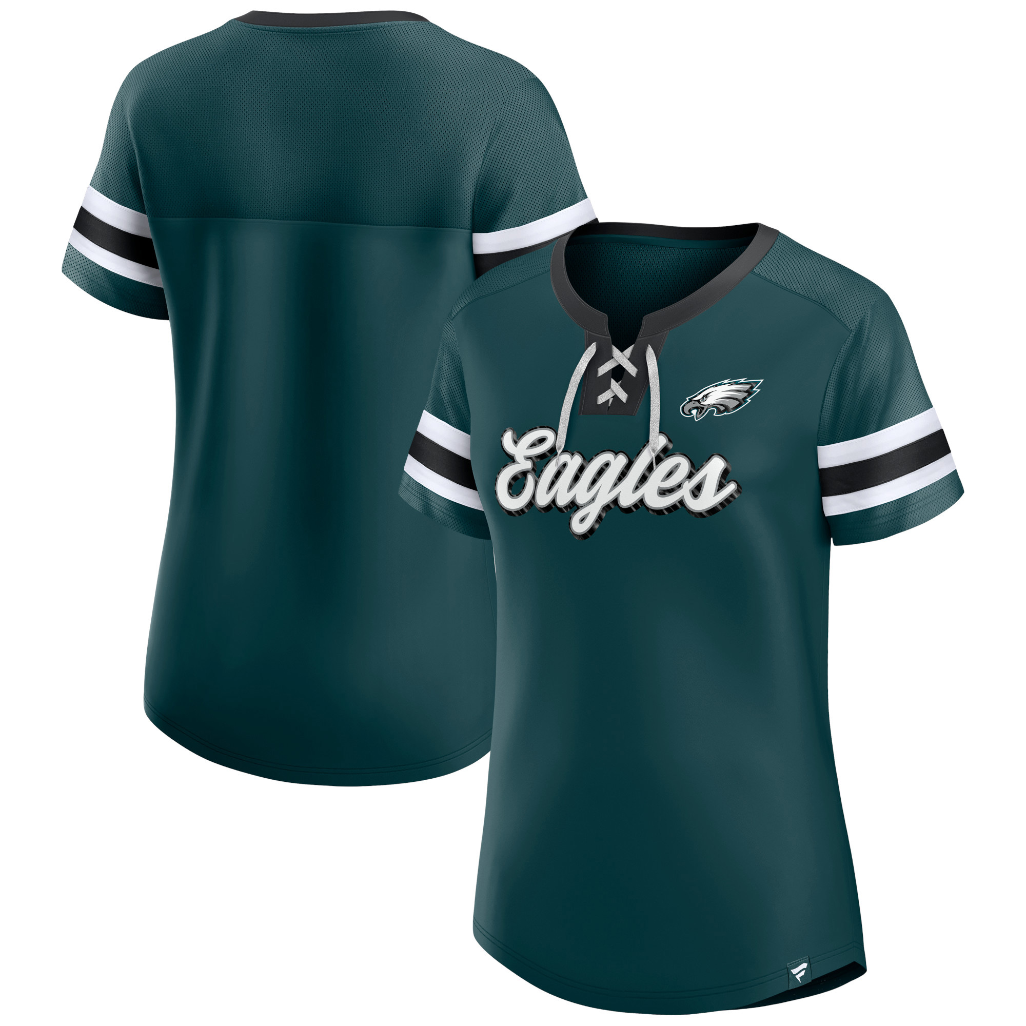 Dunkelgrünes Philadelphia Eagles Original State Fanatics-T-Shirt zum Schnüren für Damen