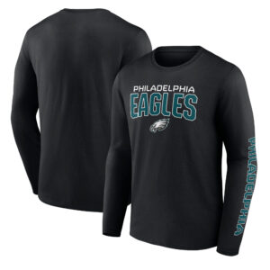 Philadelphia Eagles – Go the Distance – Fanatics – Schwarzes Langarm-T-Shirt mit Wortmarke für Herren