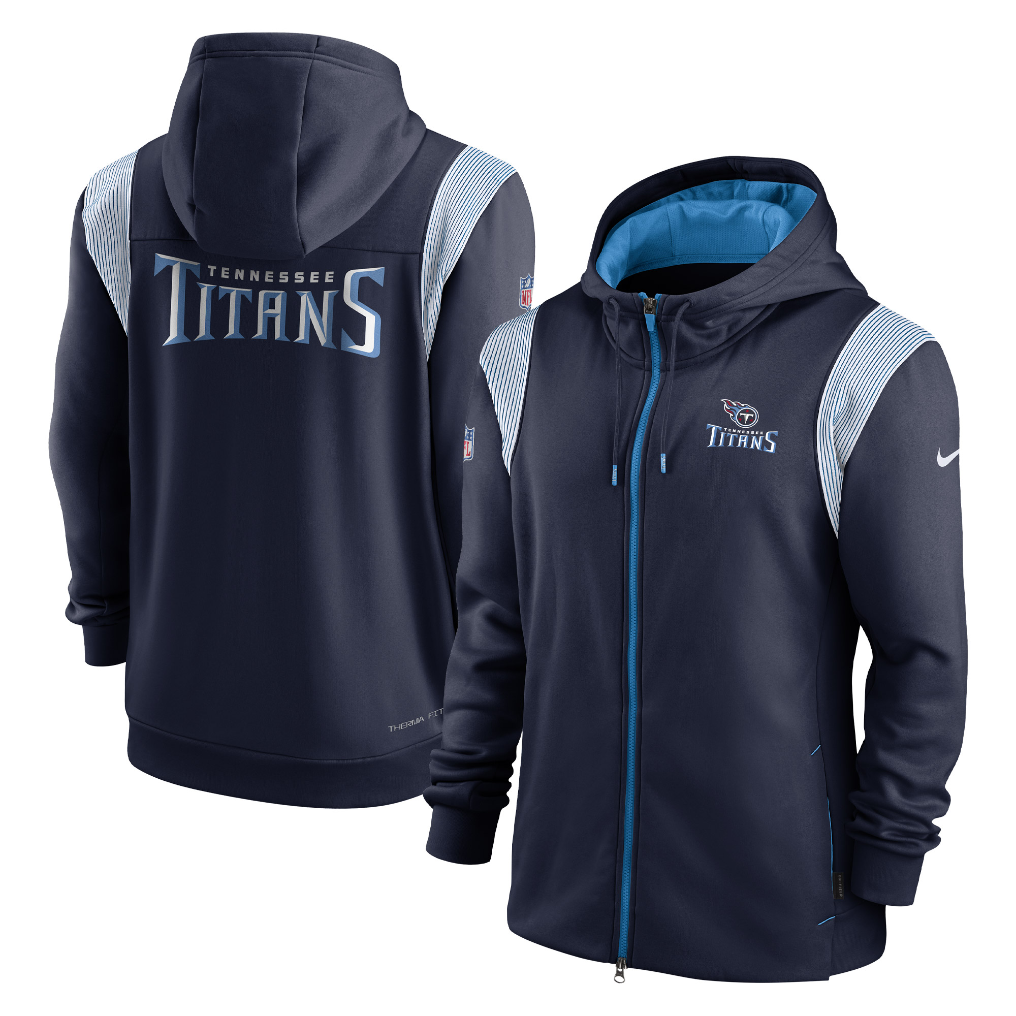 Nike Navy Tennessee Titans Performance Sideline Lockup Hoodie mit durchgehendem Reißverschluss für Herren