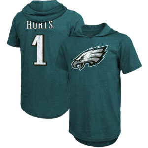 Herren Philadelphia Eagles Jalen Hurts Majestic Threads Dunkelgrün Spielername und -nummer Tri-Blend Slim Fit Hoodie T-Shirt