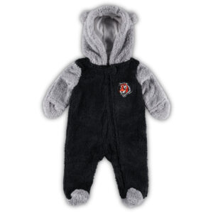 Schwarz/Grau Cincinnati Bengals Game Nap Teddy-Fleece-Schlafanzug für Neugeborene und Kleinkinder mit durchgehendem Reißverschluss