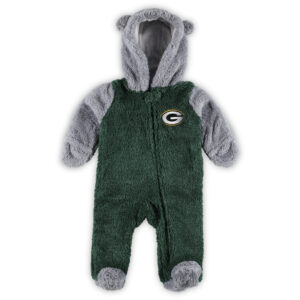 Grün/Grau Green Bay Packers Game Nap Teddy Fleece-Wimpel mit durchgehendem Reißverschluss für Neugeborene und Kleinkinder