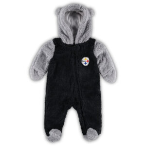 Schwarz/Grau Pittsburgh Steelers Game Nap Teddy Fleece-Wimpel mit durchgehendem Reißverschluss für Neugeborene und Kleinkinder