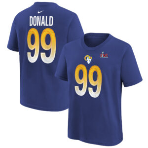 Nike Aaron Donald Royal Los Angeles Rams Super Bowl LVI T-Shirt mit Name und Nummer für Jugendliche