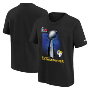 Schwarzes Nike-T-Shirt mit Lombardi-Trophäe für Los Angeles Rams für Jugendliche