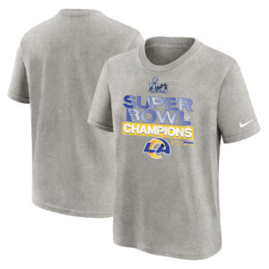 Nike T-Shirt für Jugendliche, meliertes Grau, Los Angeles Rams, Super Bowl LVI Champions Locker Room Trophy Collection