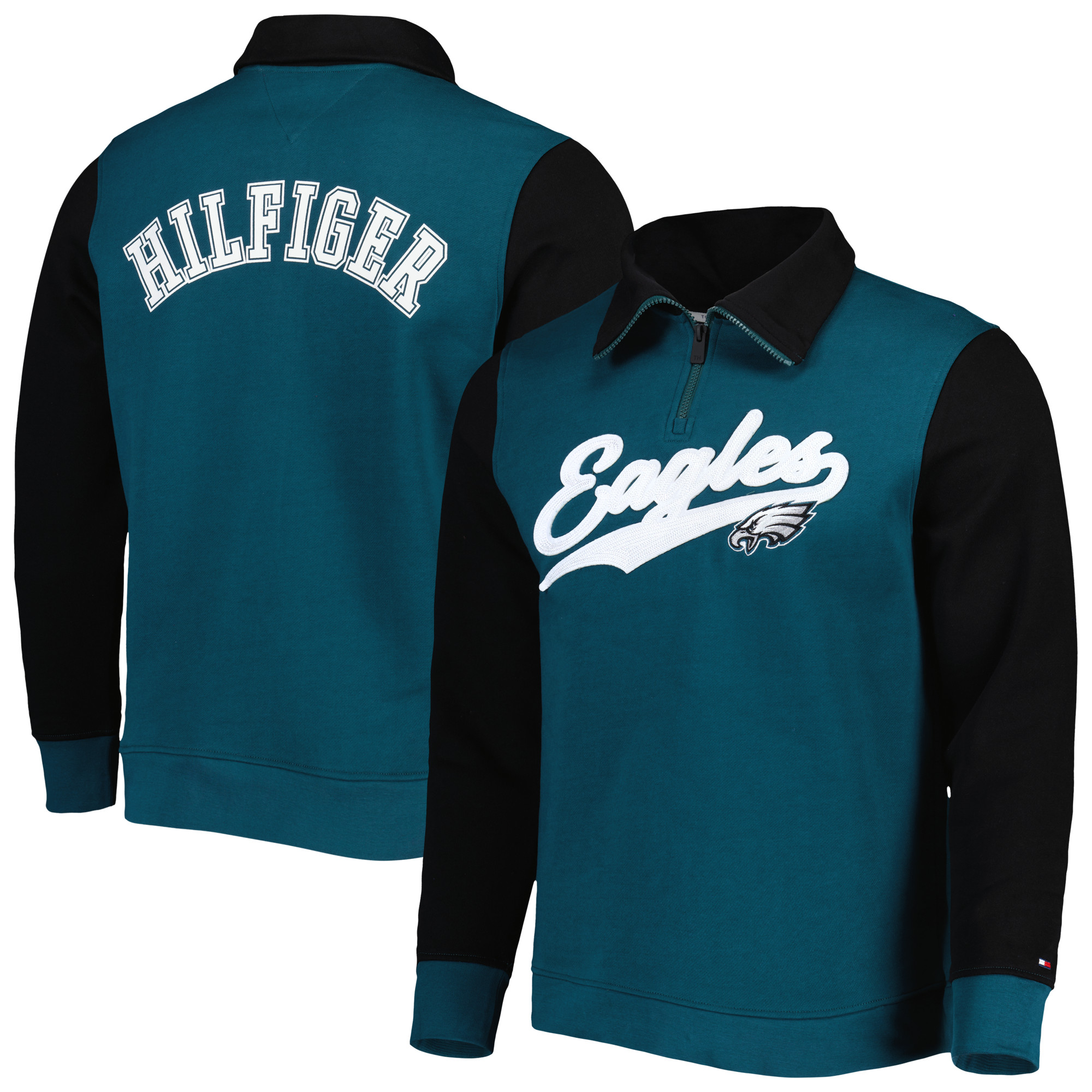 Philadelphia Eagles Tommy Hilfiger Aiden Sweatshirt mit Viertelreißverschluss – Dunkelgrün/Schwarz