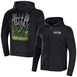 Schwarzer Seattle Seahawks Rocker-Hoodie mit durchgehendem Reißverschluss für Herren aus der NFL x Darius Rucker-Kollektion von Fanatics