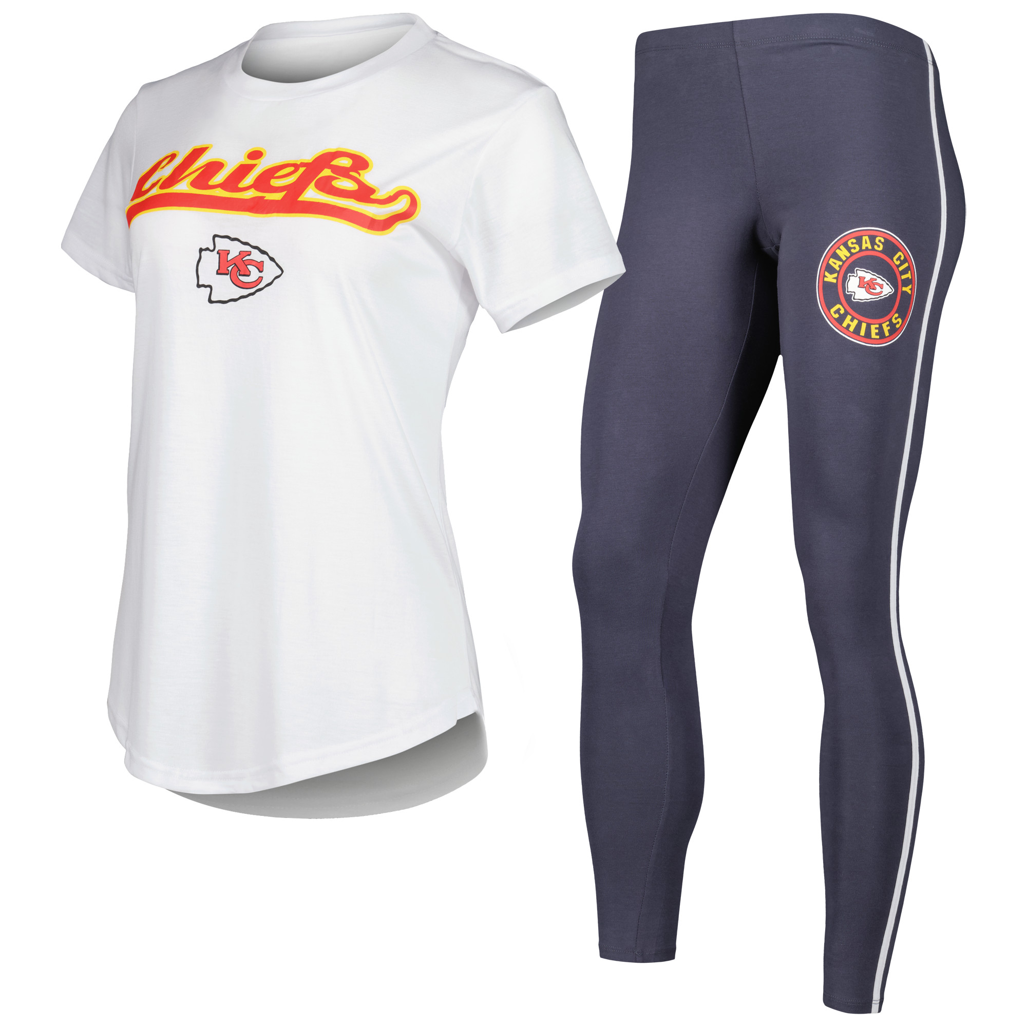 Concepts Sport Schlafset mit T-Shirt und Leggings für Damen in Weiß/Anthrazit, Kansas City Chiefs Sonata