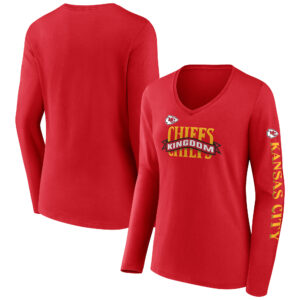 Kansas City Chiefs Hometown Sweep Fanatics – Rotes Langarm-T-Shirt für Damen mit V-Ausschnitt